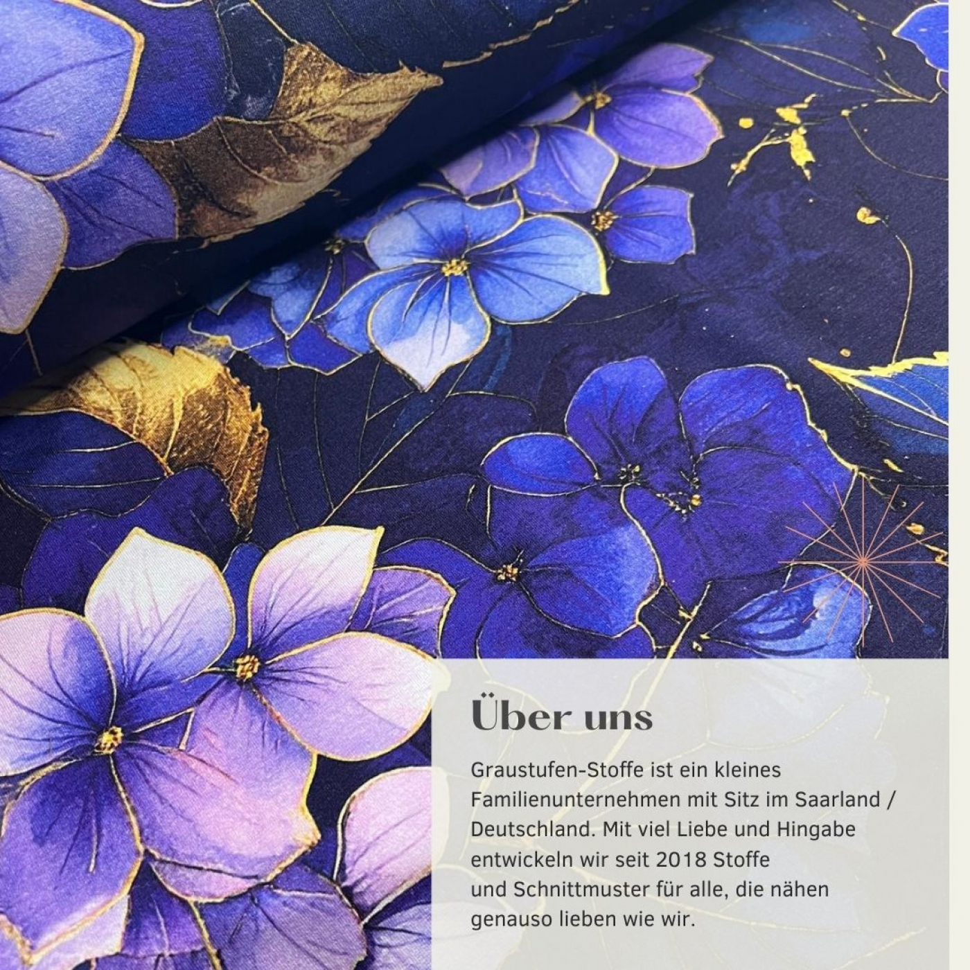 Stoff des Tages: Bio Viskosejersey mit Überbreite: Eigenproduktion Hortensienliebe (Bordüre) von Graustufen-Stoffe